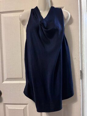 HELMUT LANG BLUE DRAPEY COWL NECK TOP SIZE L